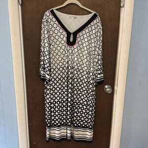 Dress Barn black and white with coral accent trim business/casual dress